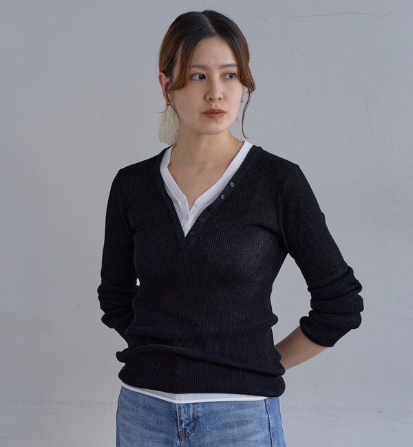  「【再入荷】ヘンリーネックレイヤードニット」|ニット・セーター|