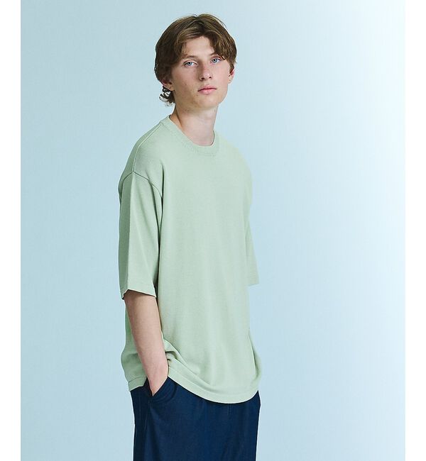 ABAHOUSE「【接触冷感】 サマーニットTシャツ / オーバーサイズ」|Tシャツ・カットソー|グリーン系その他1
