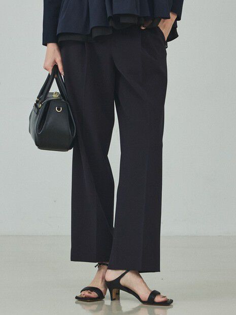 qualite「センタープレスストレートパンツ」|スラックス|ダークネイビー