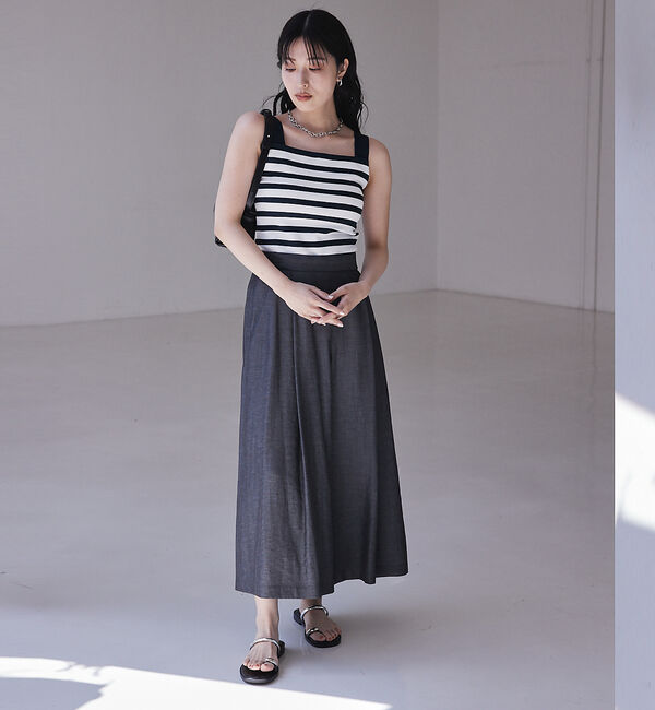 qualite「【接触冷感】ナチュラルシャンブレーフレアーパンツ」|その他|