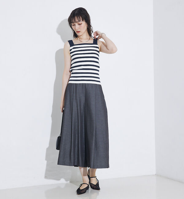 qualite「【接触冷感】ナチュラルシャンブレーフレアーパンツ」|その他|