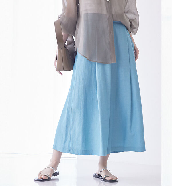 qualite「【接触冷感】ナチュラルシャンブレーフレアーパンツ」|その他|グリーン