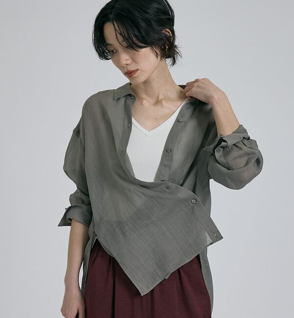 qualite「【CLASSY掲載・カシュクール着用可】リネン混レギュラーシャツ」|シャツ・ブラウス|