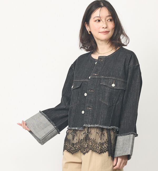 abahouse mavie「【EDWIN】ロールアップデニムジャケット/春服/Gジャン/ノーカラー/ショート」|その他|