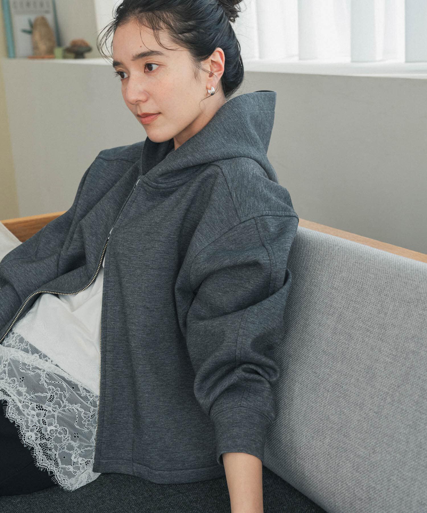 URBAN RESEARCH DOORS「『WEB限定』ダンボールニットバックフレアフーディー」|ノーカラーコート|