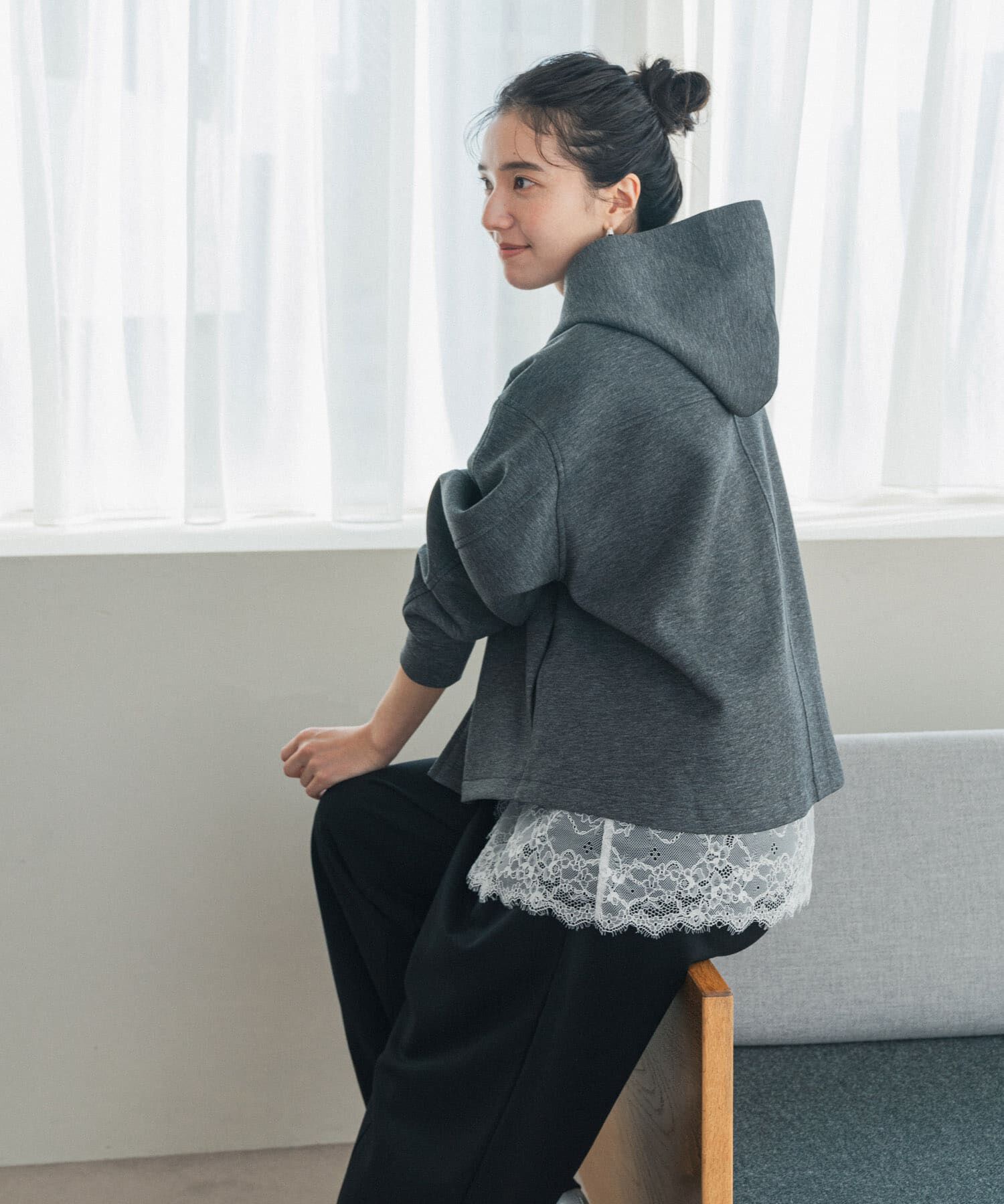 URBAN RESEARCH DOORS「『WEB限定』ダンボールニットバックフレアフーディー」|ノーカラーコート|