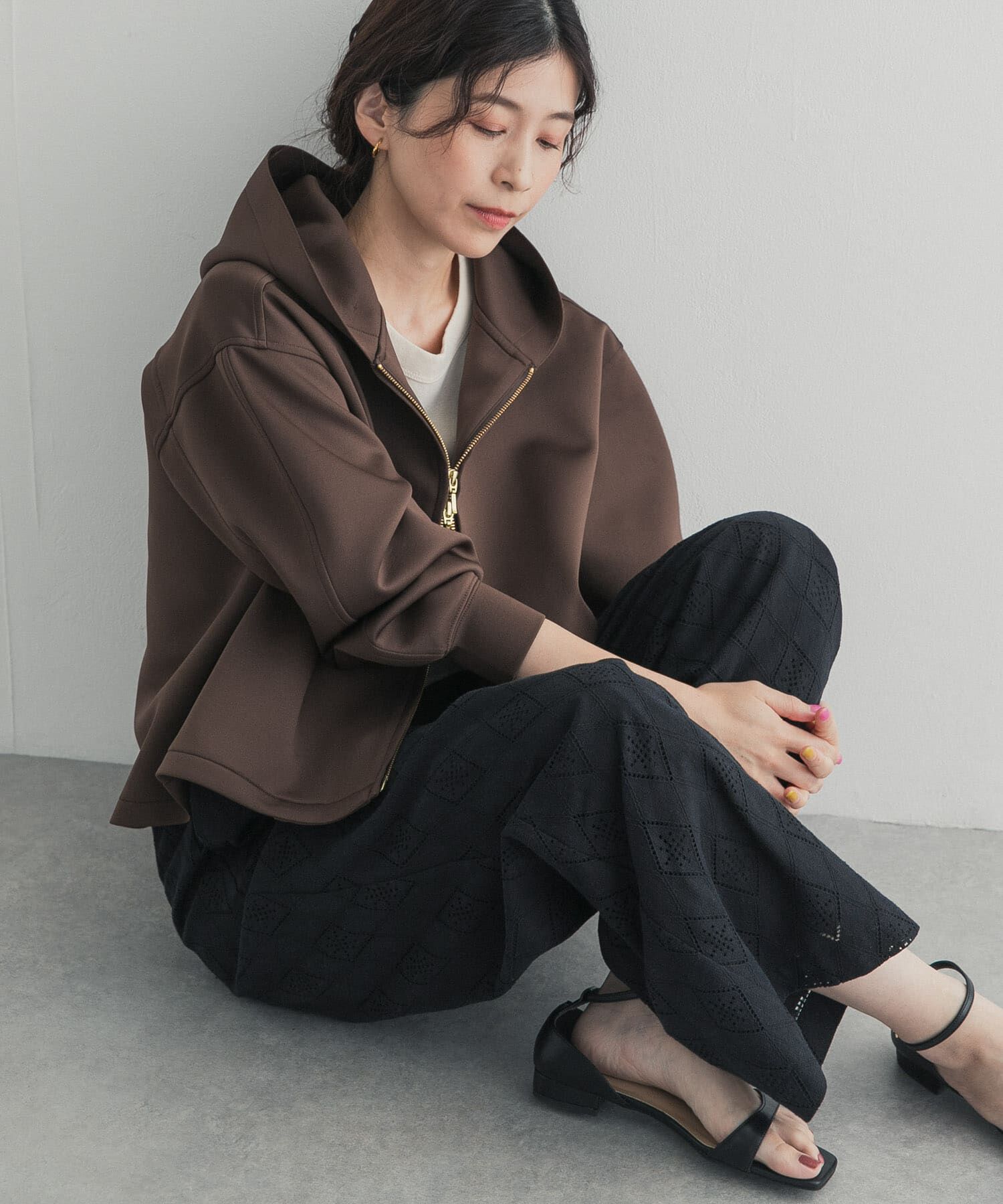 URBAN RESEARCH DOORS「『WEB限定』ダンボールニットバックフレアフーディー」|ノーカラーコート|