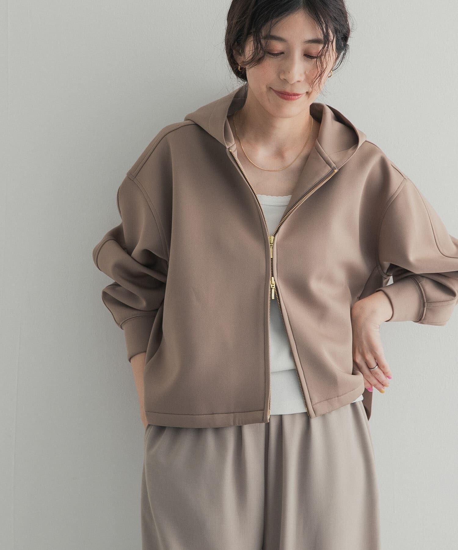 URBAN RESEARCH DOORS「『WEB限定』ダンボールニットバックフレアフーディー」|ノーカラーコート|