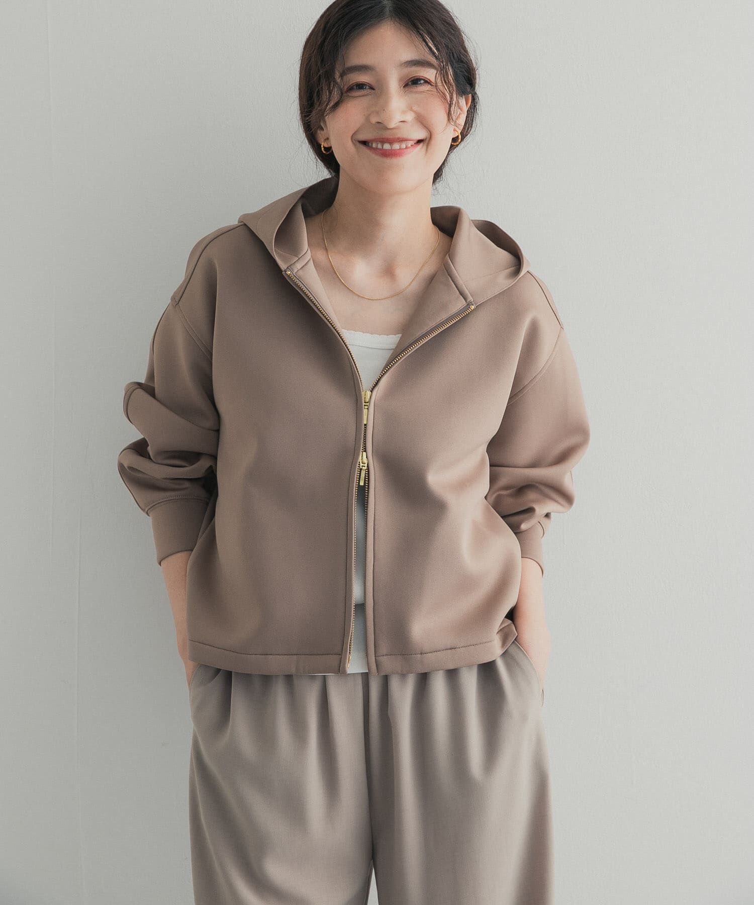URBAN RESEARCH DOORS「『WEB限定』ダンボールニットバックフレアフーディー」|ノーカラーコート|