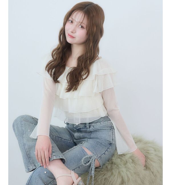  「チョーカーセットチュールフリルトップス」|Tシャツ・カットソー|アイボリー