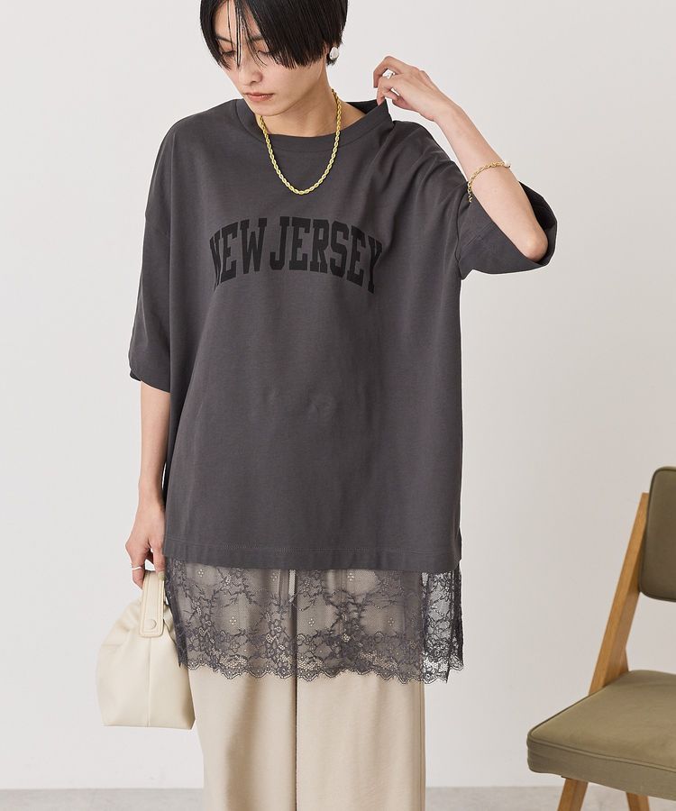 AMERICAN HOLIC「カレッジロゴレースドッキングTシャツ」|Tシャツ・カットソー|Charcoal Gray