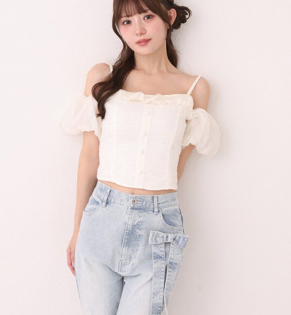  「【SMサイズ展開】リボンアレンジキラキラ美脚デニム」|その他|