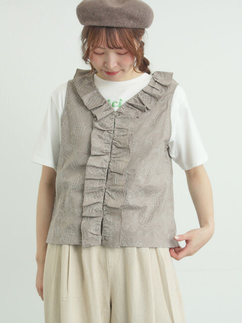 Samansa Mos2「【メルヘン&times;Samansa Mos2】総刺繍ベスト」|ダウンベスト・ベスト|モカ