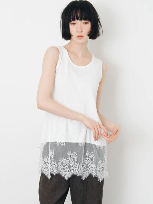 Samansa Mos2「【接触冷感】裾レースロングタンク」|Tシャツ・カットソー|