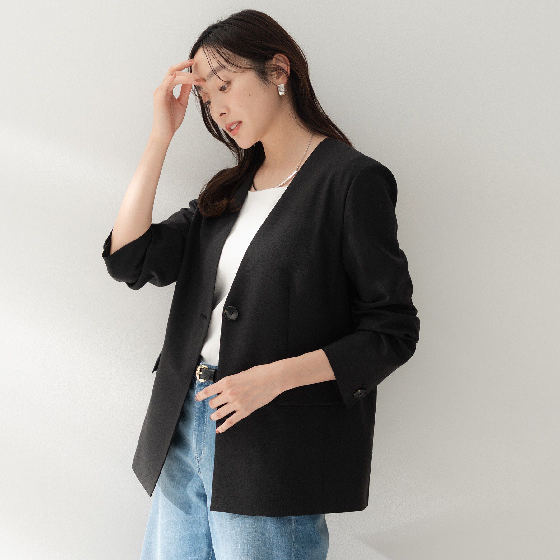 UNTITLED「【さらりと快適/セットアップ可/UV/接触冷感】スラブカラーレスジャケット」|ノーカラージャケット|