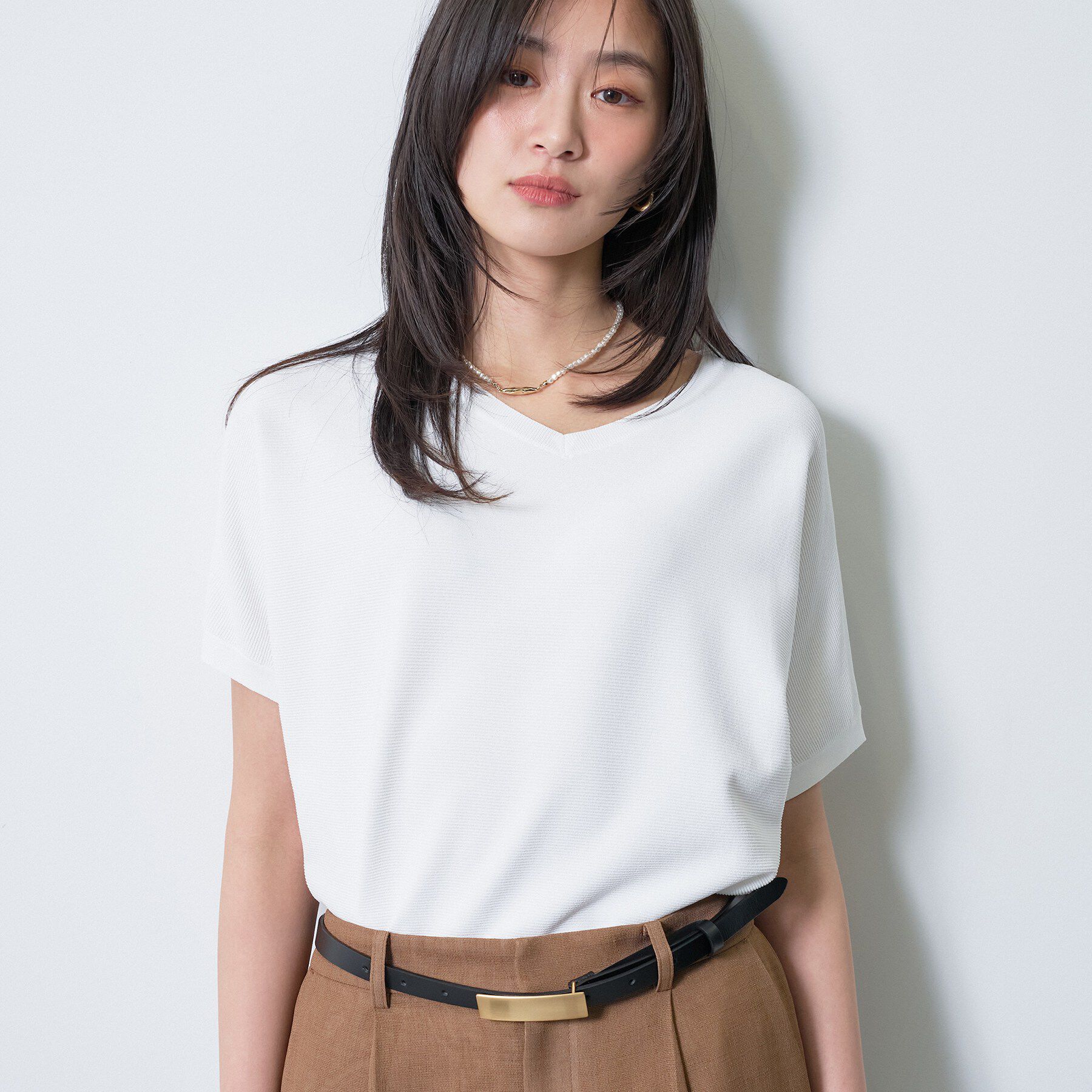 INDIVI「【洗える】ガーター編みVネックニットT」|ニット・セーター|