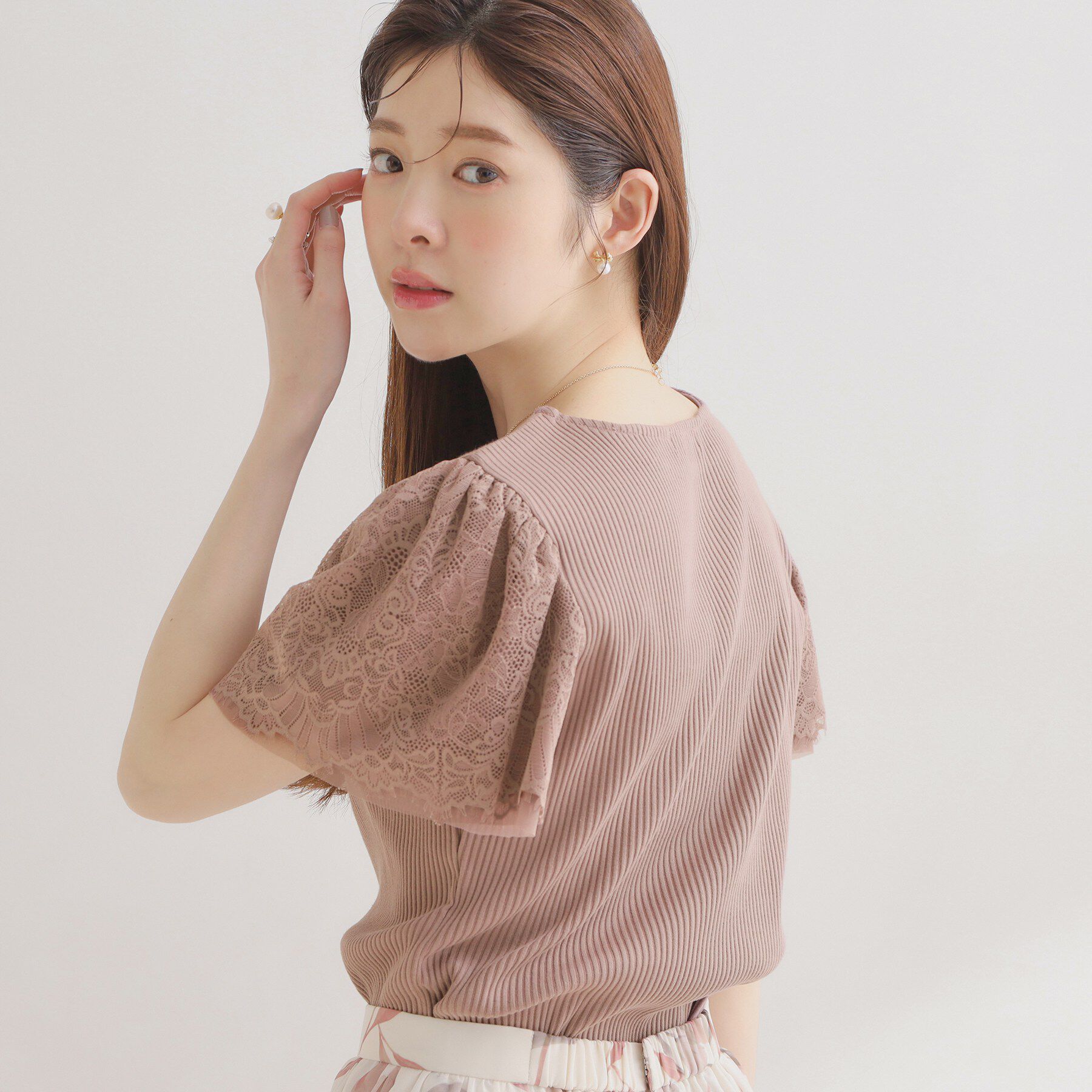 Couture broach「【洗える】袖レース テレコトップス」|Tシャツ・カットソー|