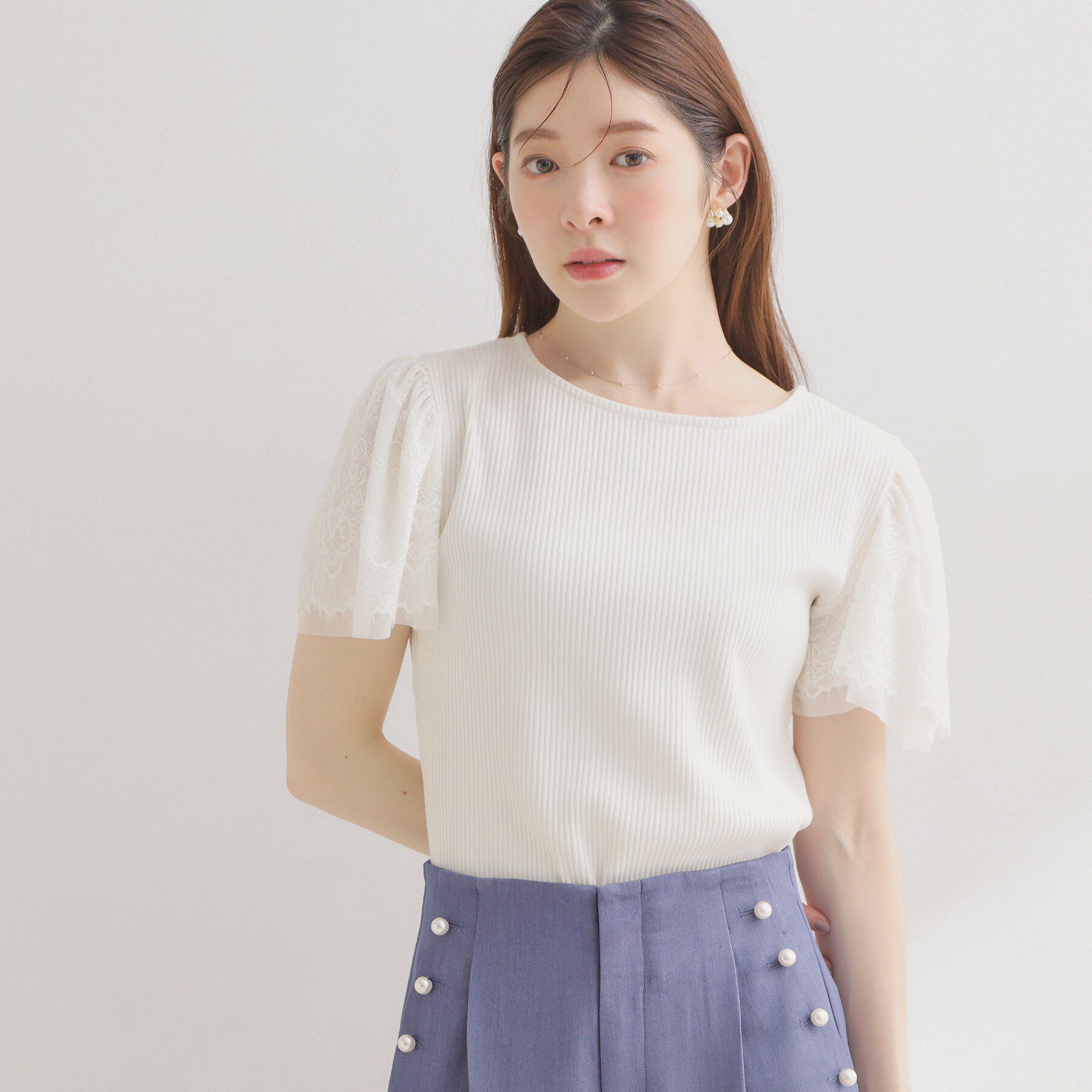 Couture broach「【洗える】袖レース テレコトップス」|Tシャツ・カットソー|