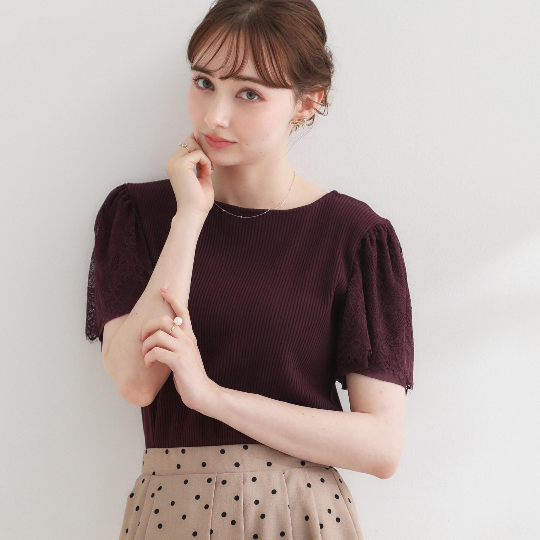 Couture broach「【洗える】袖レース テレコトップス」|Tシャツ・カットソー|