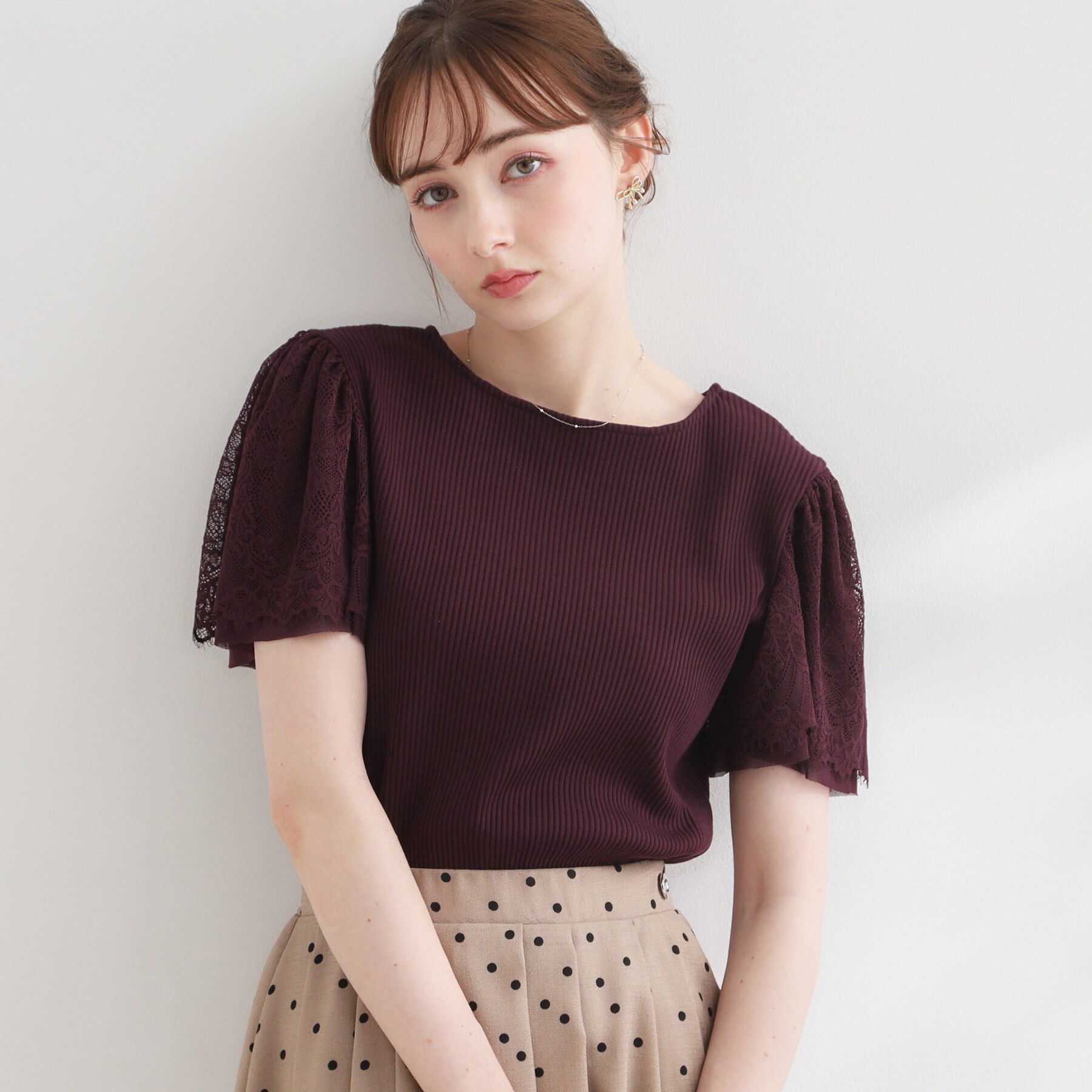 Couture broach「【洗える】袖レース テレコトップス」|Tシャツ・カットソー|