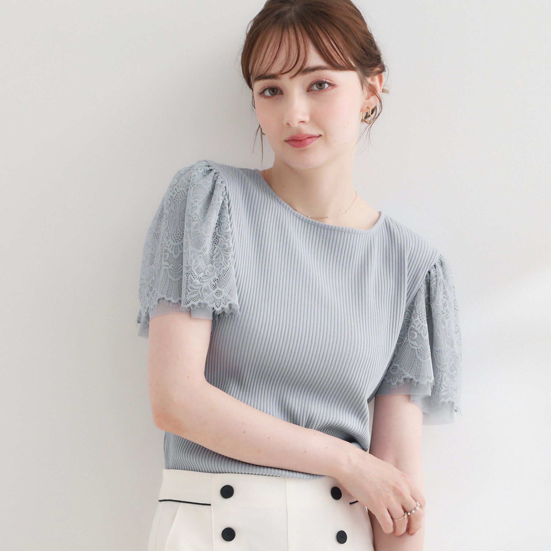 Couture broach「【洗える】袖レース テレコトップス」|Tシャツ・カットソー|