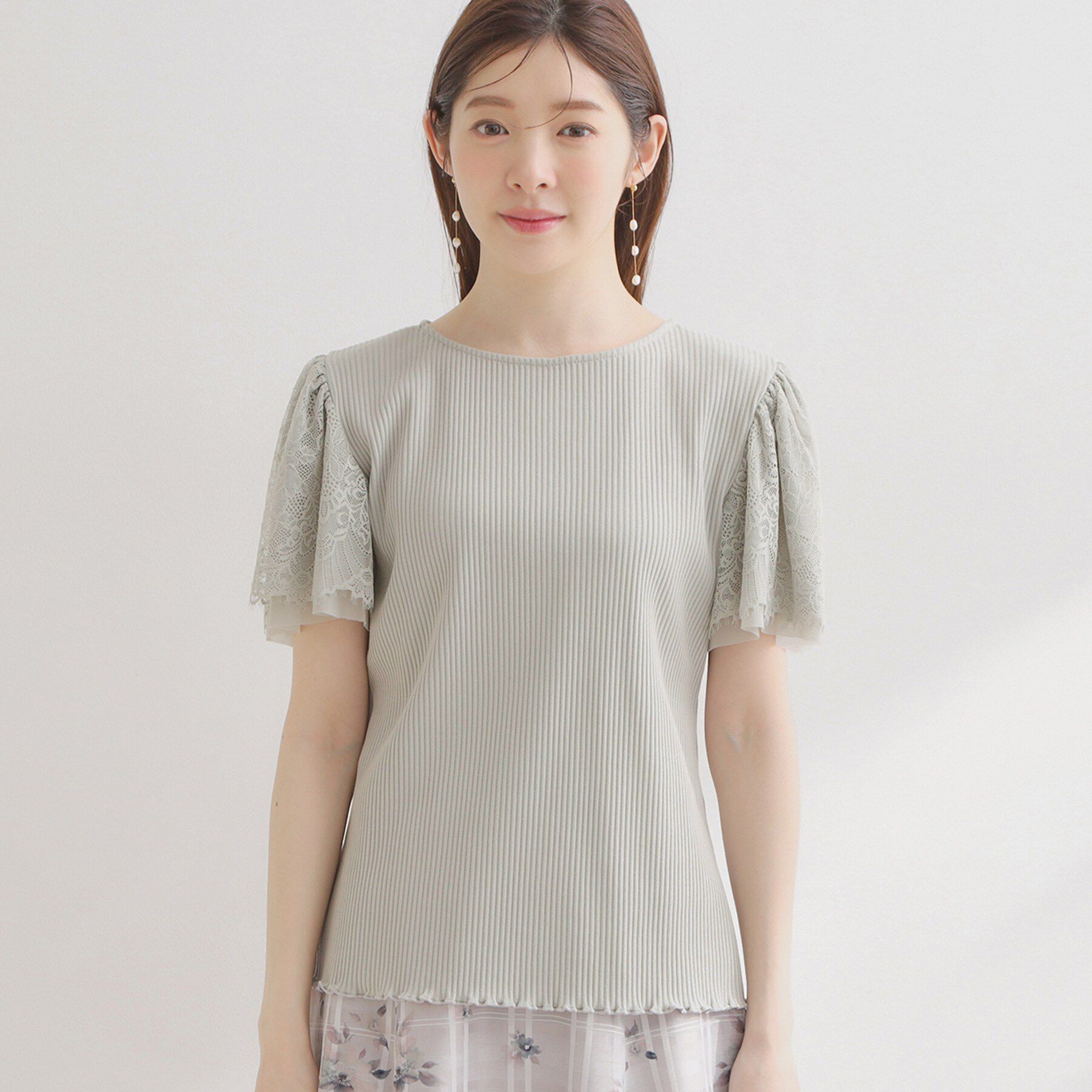 Couture broach「【洗える】袖レース テレコトップス」|Tシャツ・カットソー|