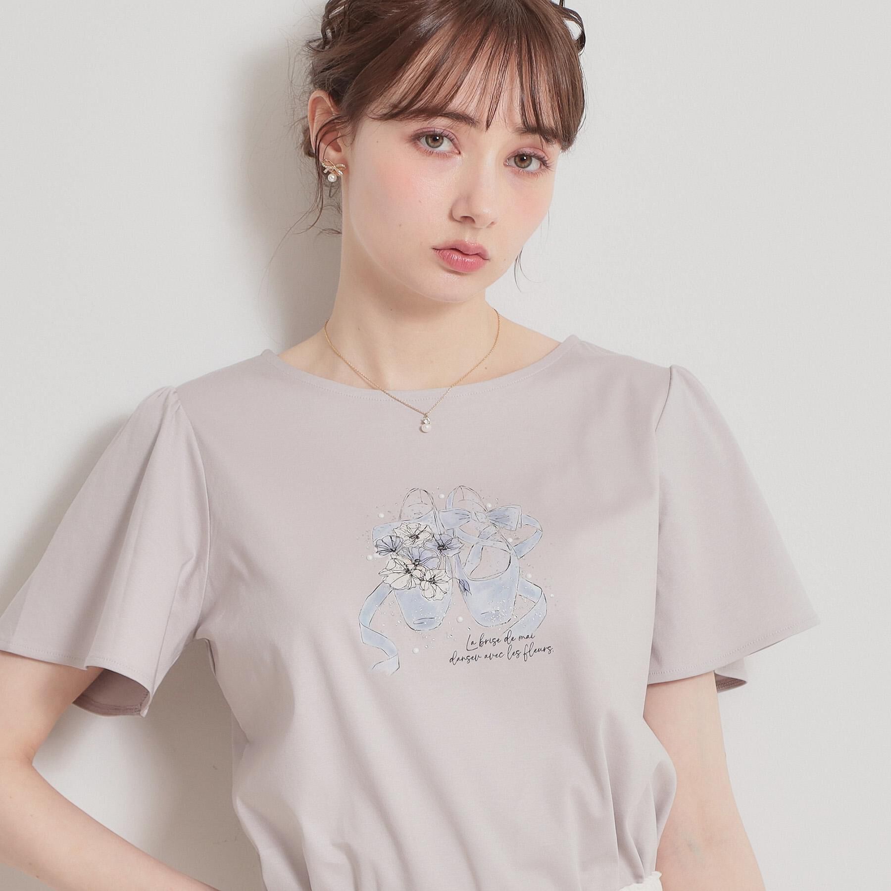 Couture broach「【接触冷感・UVカット・洗える】トゥシューズプリントTシャツ」|Tシャツ・カットソー|