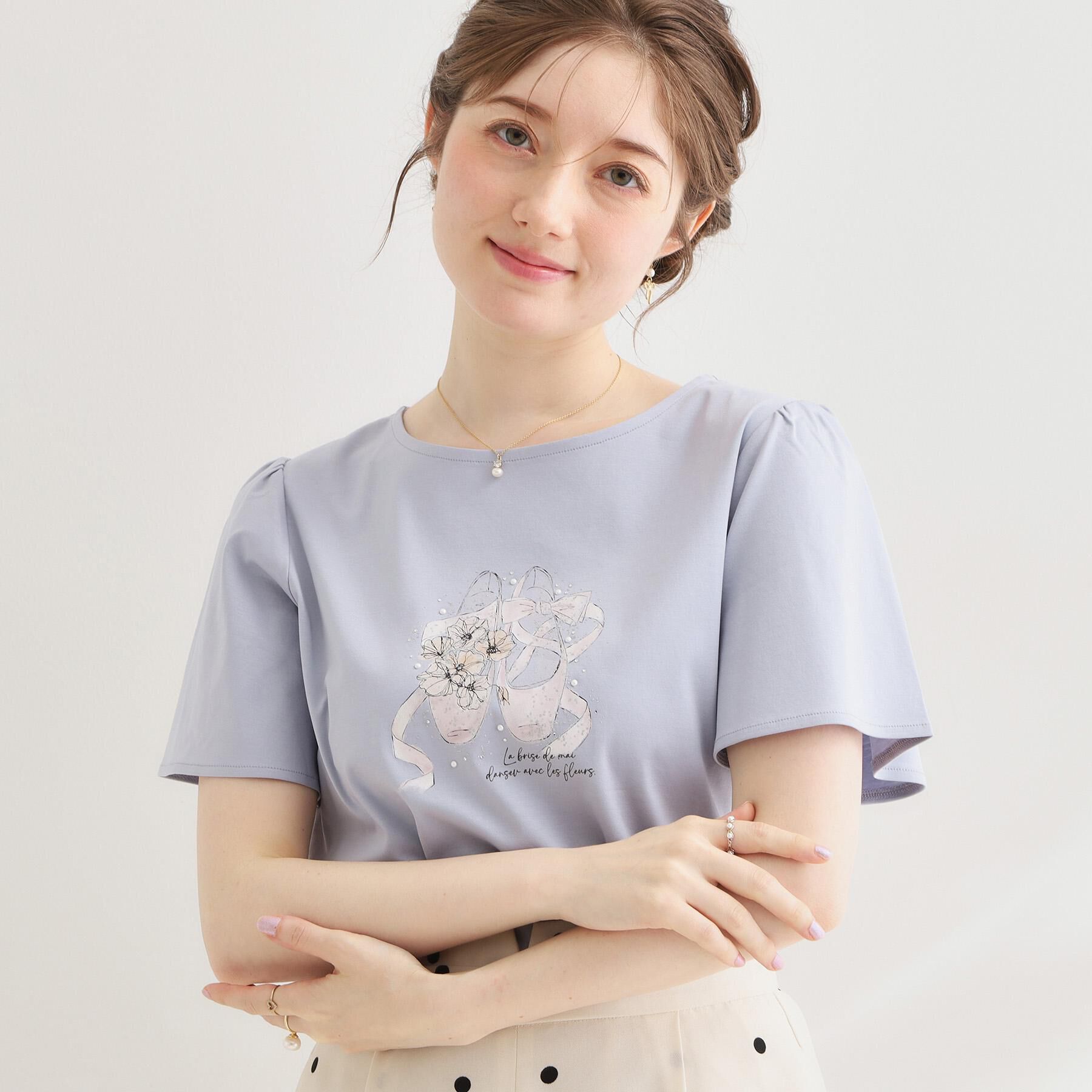 Couture broach「【接触冷感・UVカット・洗える】トゥシューズプリントTシャツ」|Tシャツ・カットソー|ブルー(091)