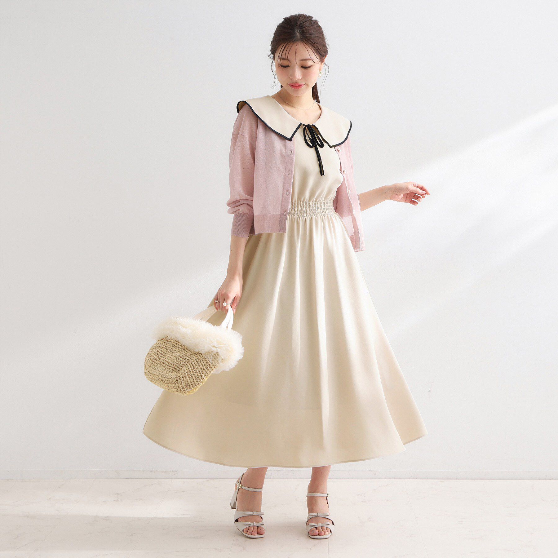 Couture broach「【洗える】リネンライク マリンワンピース」|ワンピース|