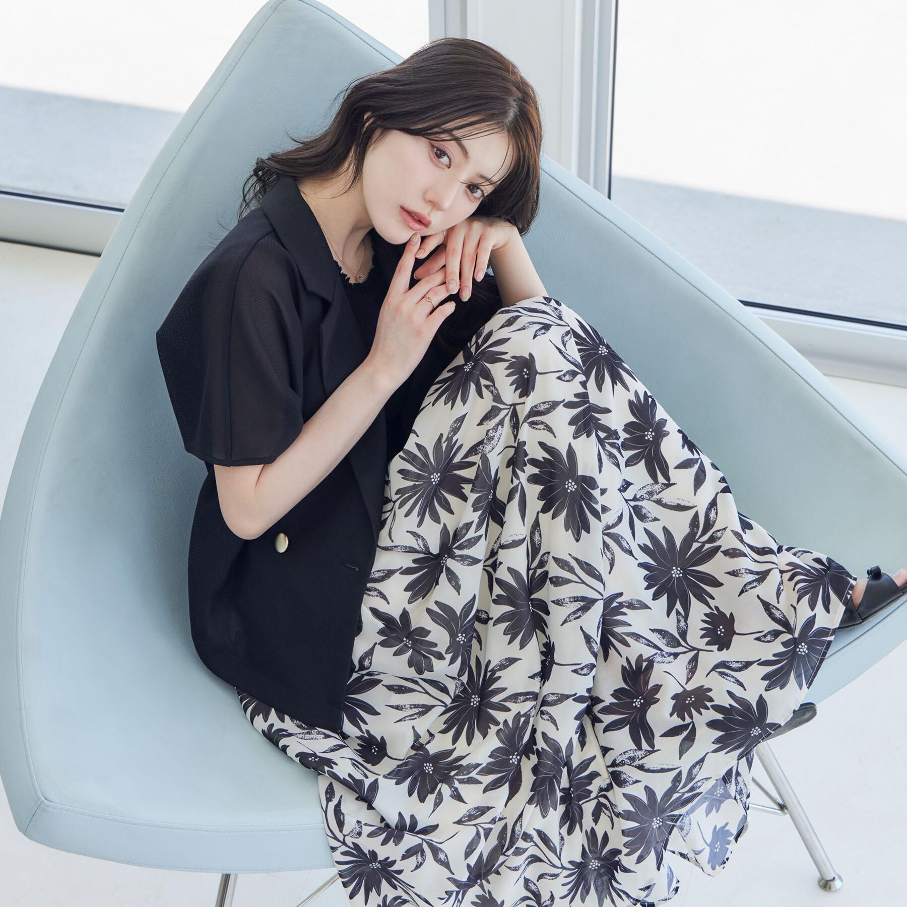 Couture broach「【洗える】ウエストギャザー 花柄スカート」|スカート|アイボリー(104)