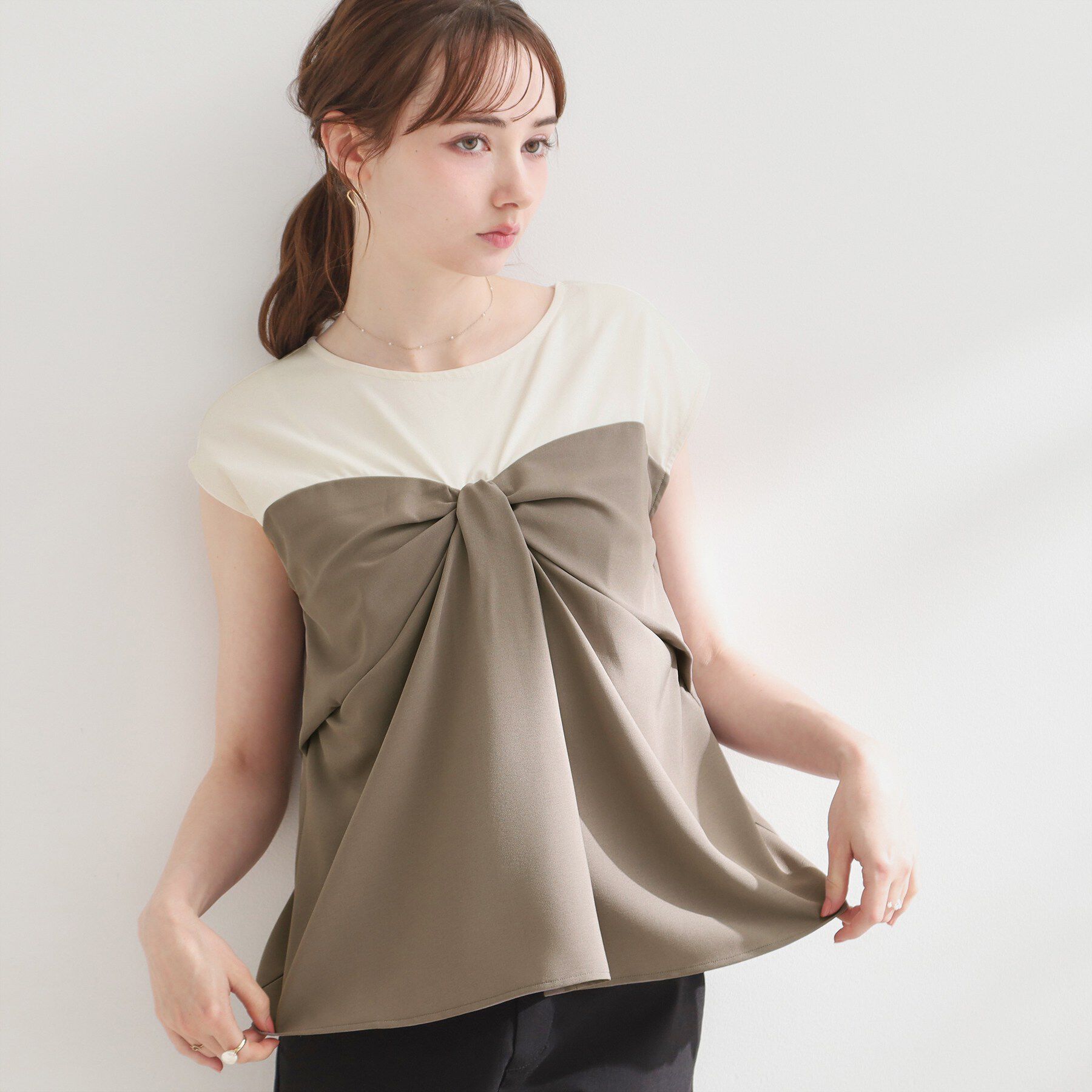 Couture broach「【接触冷感・UVカット・洗える】リボンベア ドッキングトップス」|Tシャツ・カットソー|