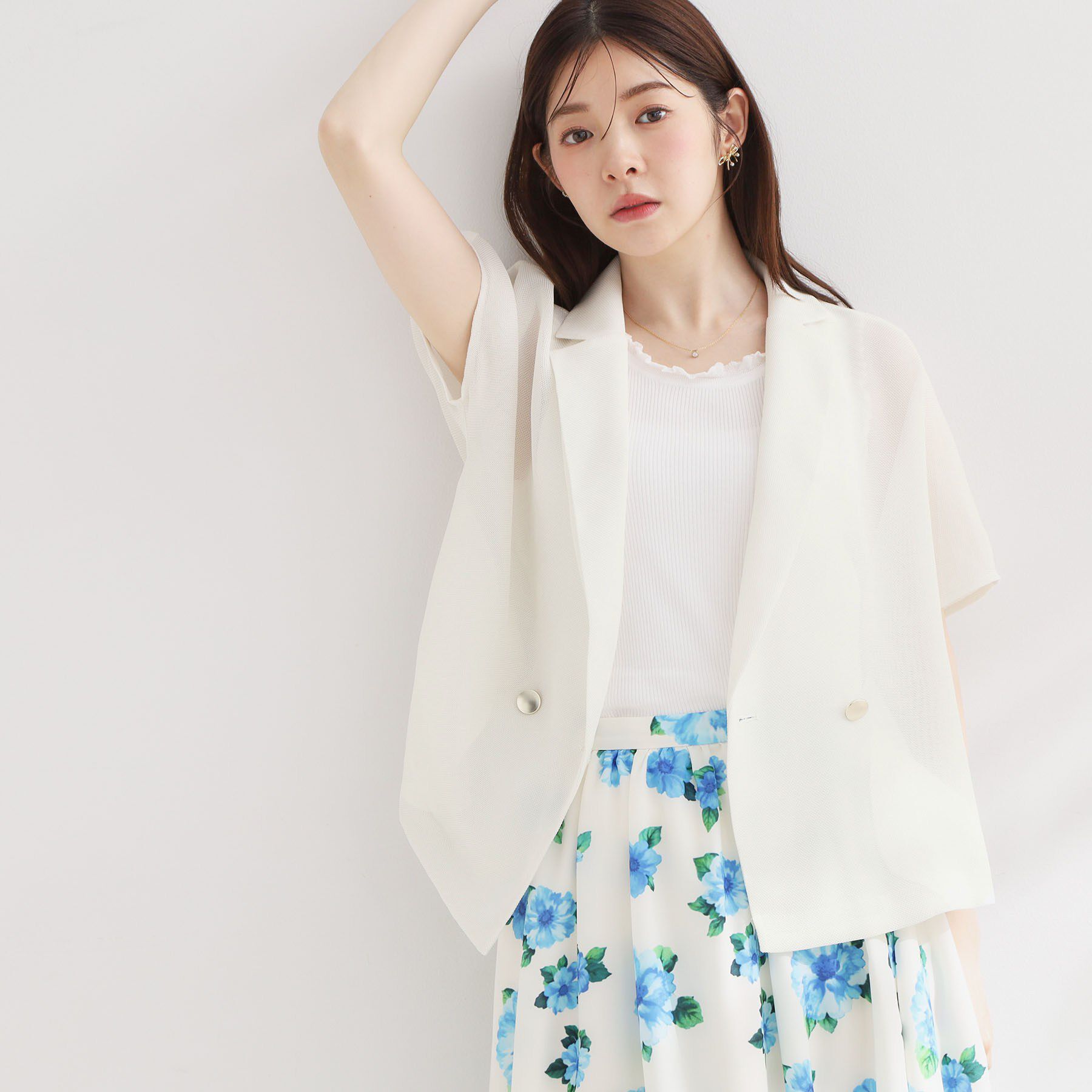 Couture broach「【洗える】メッシュ調 半袖ジャケット」|テーラードジャケット|