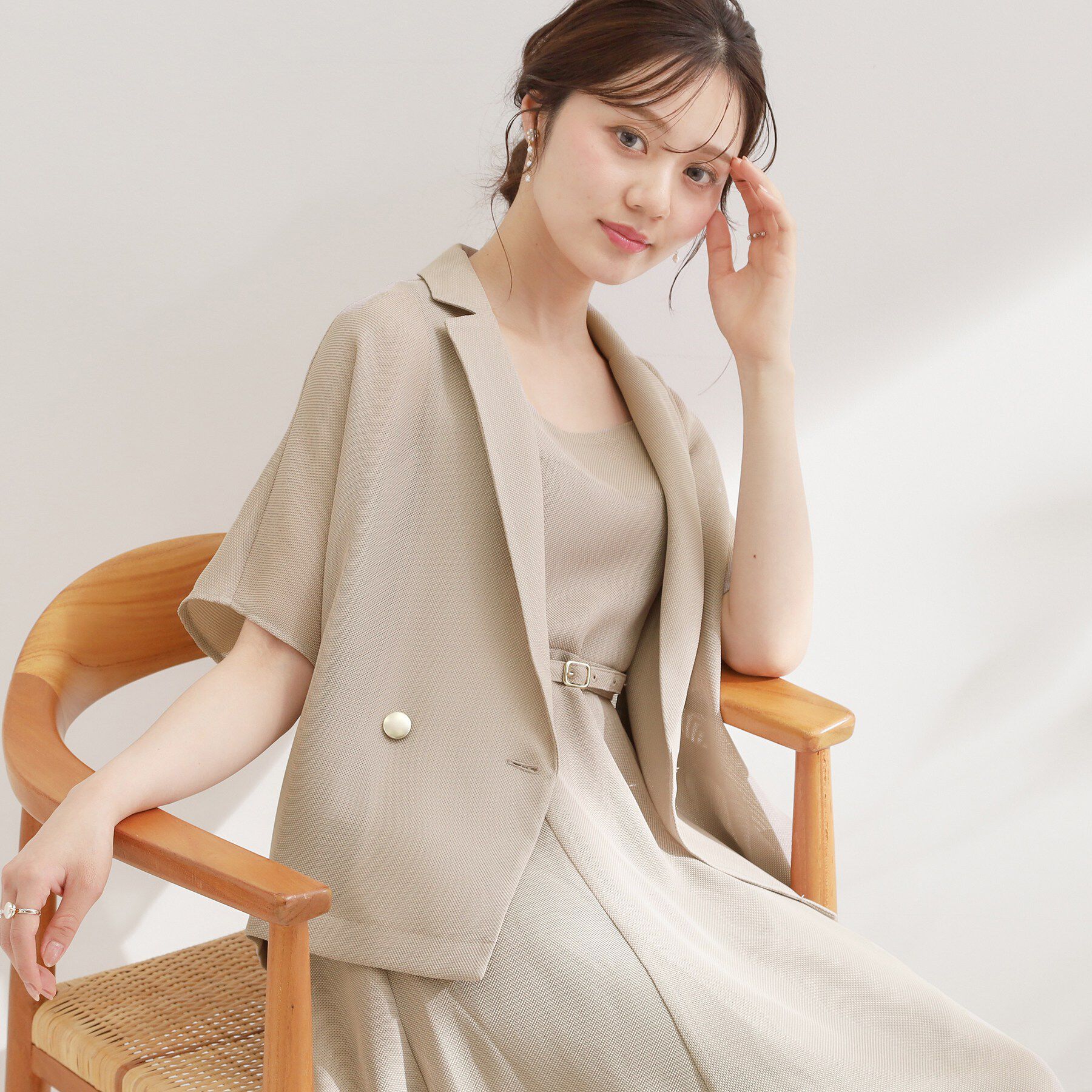 Couture broach「【洗える】メッシュ調 半袖ジャケット」|テーラードジャケット|トープ(054)