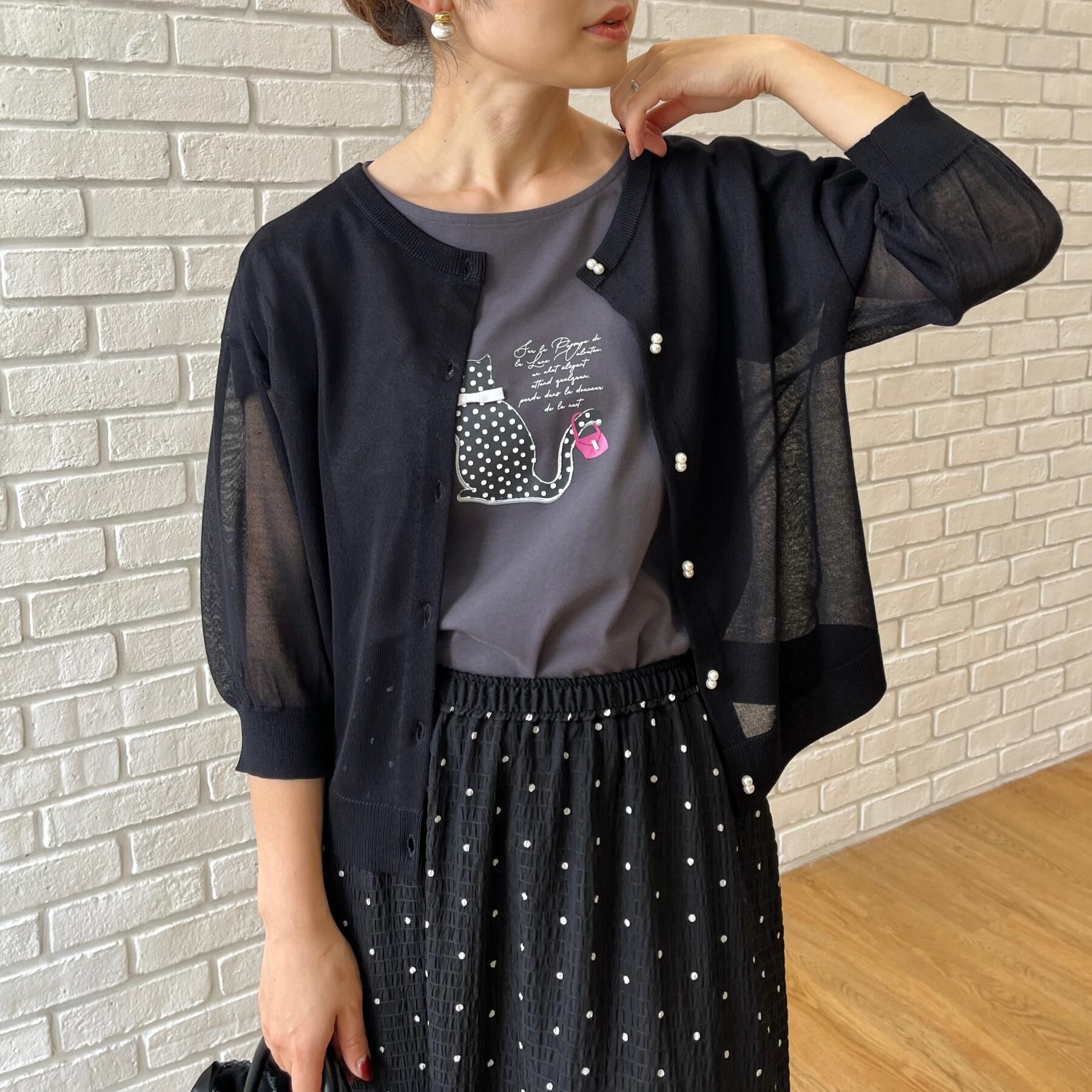 Couture broach「【前後2WAY・洗える】愛され5分袖シアーカーディガン」|カーディガン|