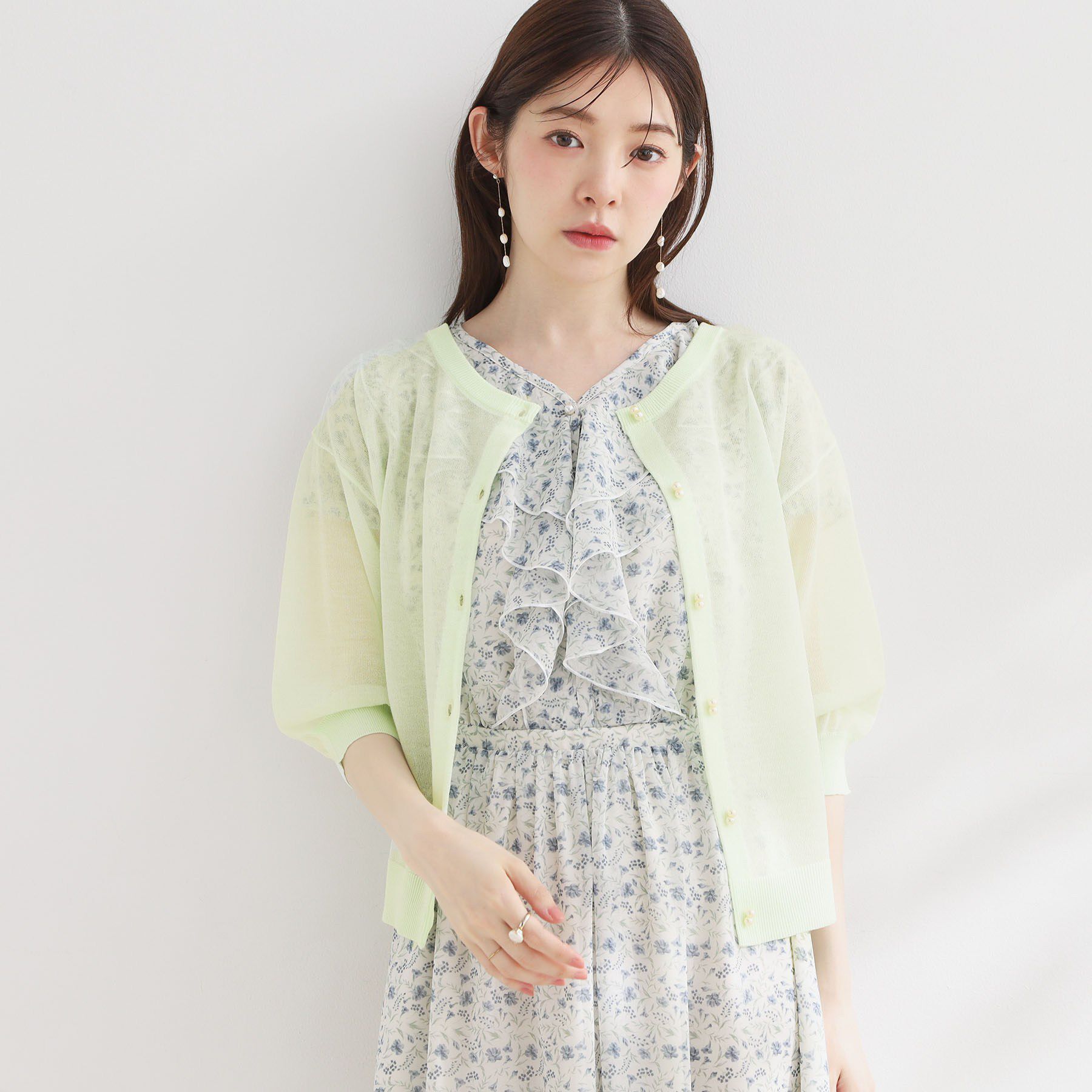 Couture broach「【前後2WAY・洗える】愛され5分袖シアーカーディガン」|カーディガン|