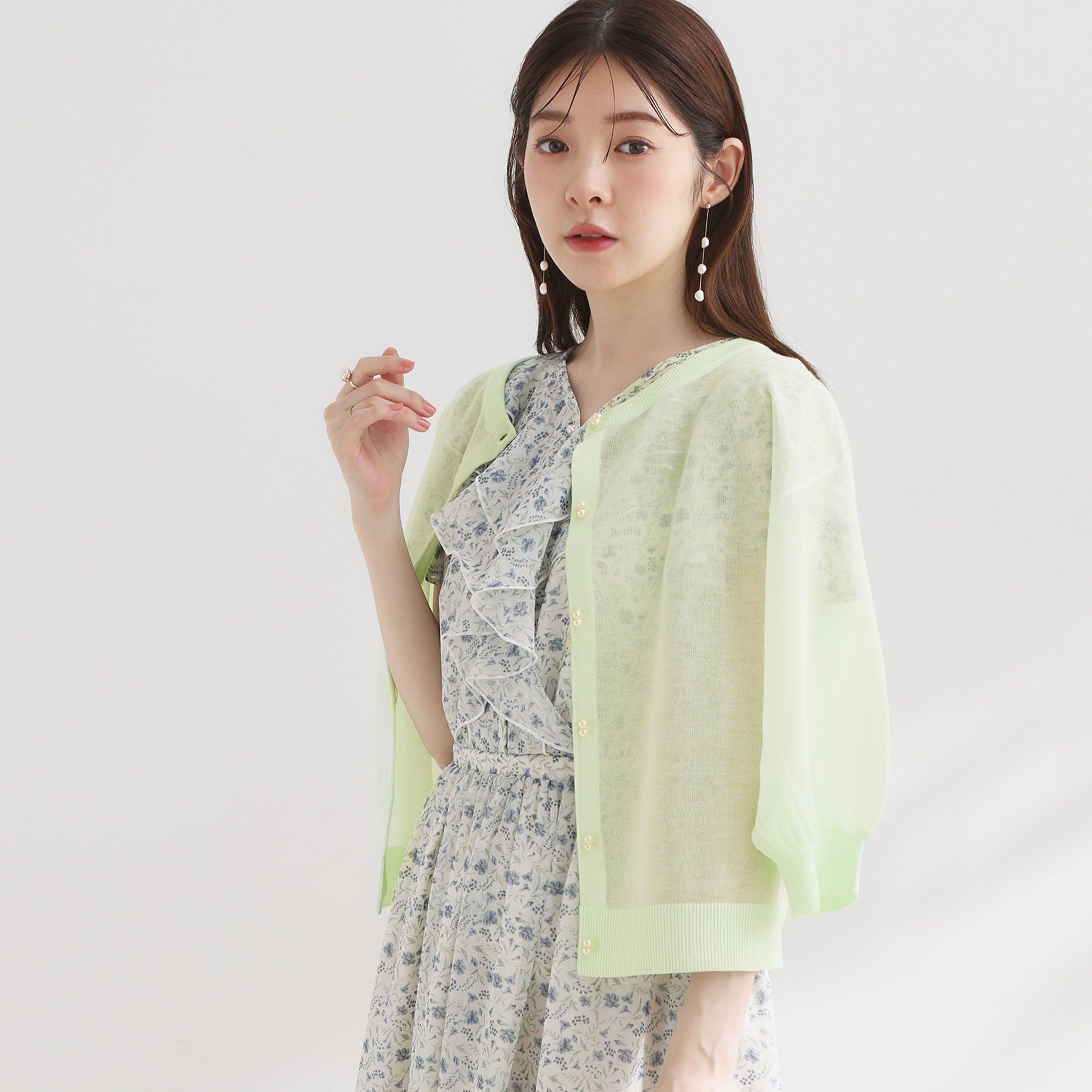 Couture broach「【前後2WAY・洗える】愛され5分袖シアーカーディガン」|カーディガン|
