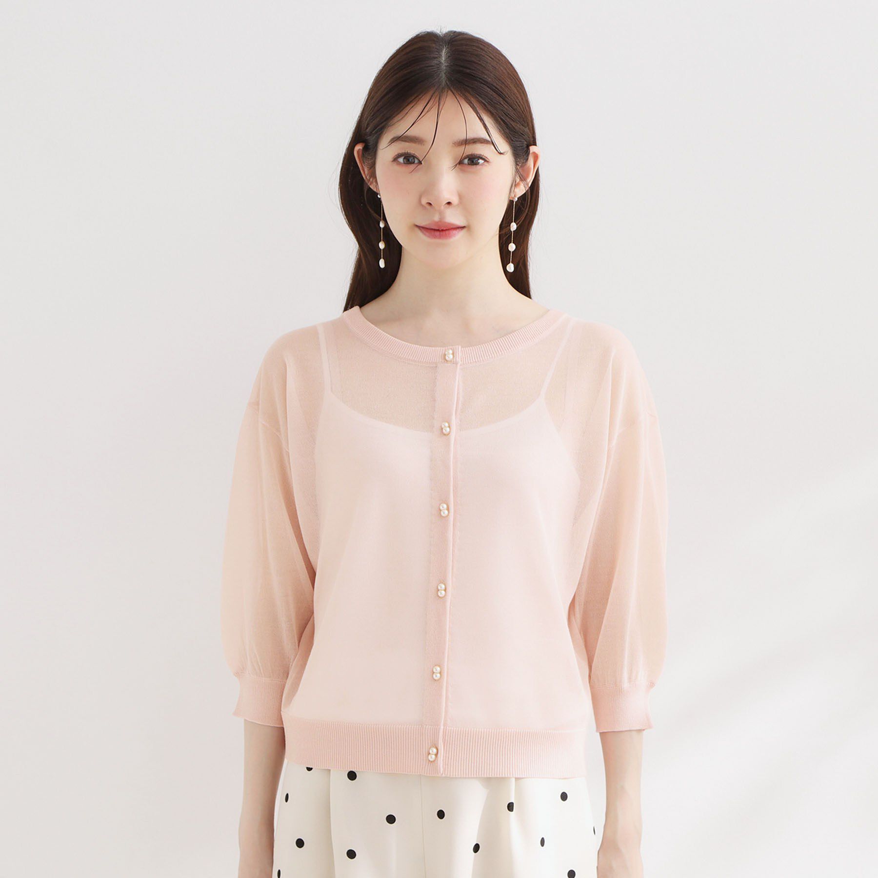 Couture broach「【前後2WAY・洗える】愛され5分袖シアーカーディガン」|カーディガン|