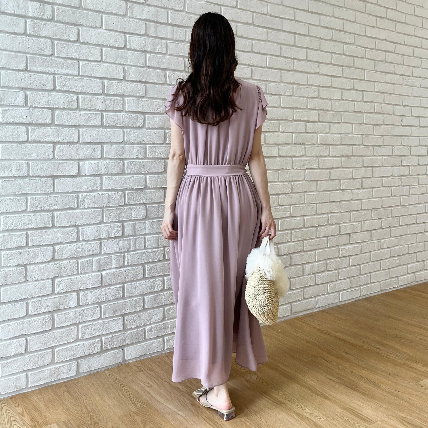 Couture broach「【洗える】袖フリル シフォン ギャザーワンピース」|ワンピース|