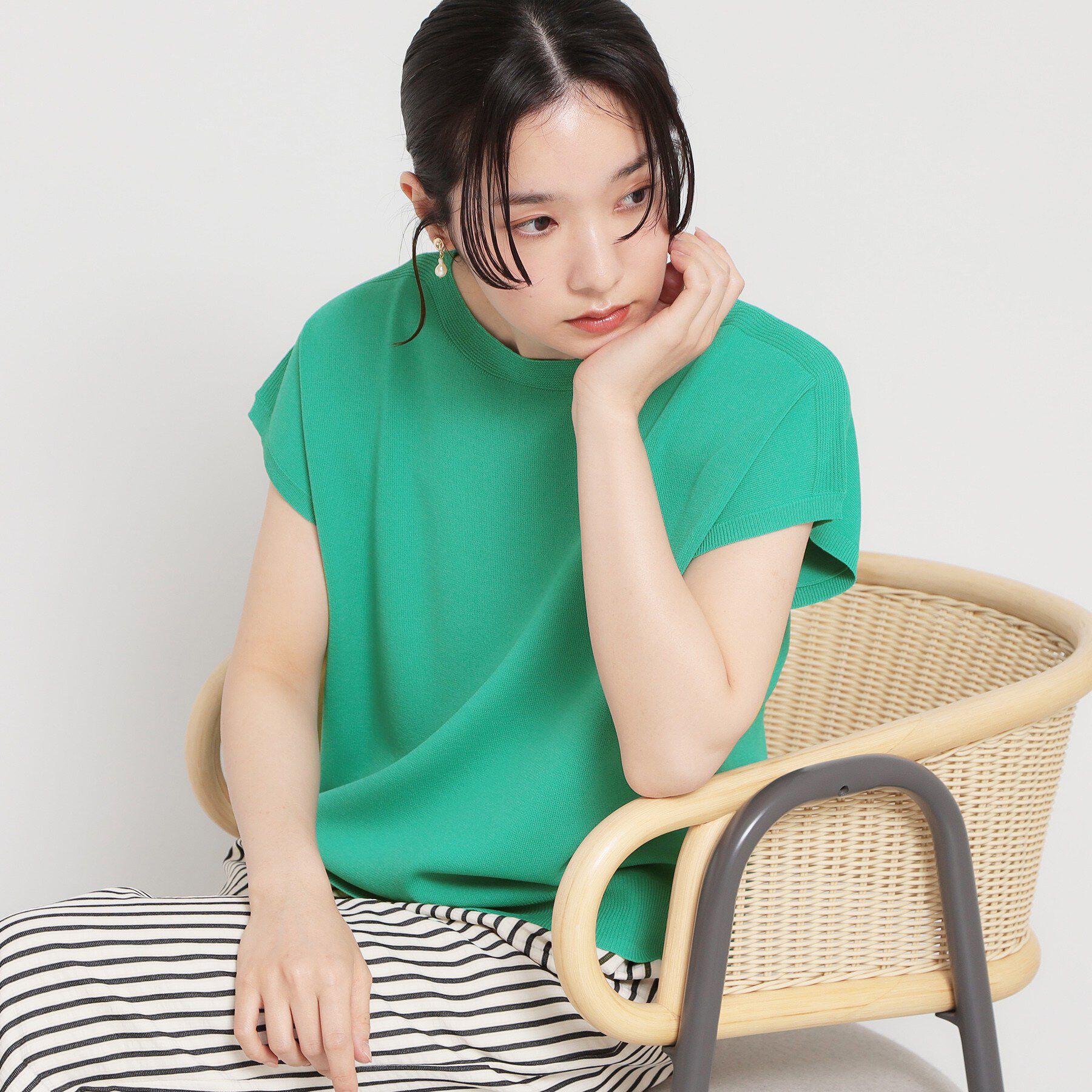THE SHOP TK「【S-XL/ひんやりタッチ】多機能フレンチスリーブニット 洗濯機OK/UVケア/毛玉になりにくい」|ニット・セーター|
