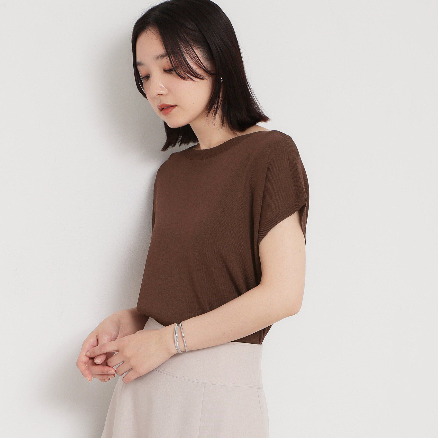 THE SHOP TK「【S-XL/ひんやりタッチ】多機能フレンチスリーブニット 洗濯機OK/UVケア/毛玉になりにくい」|ニット・セーター|