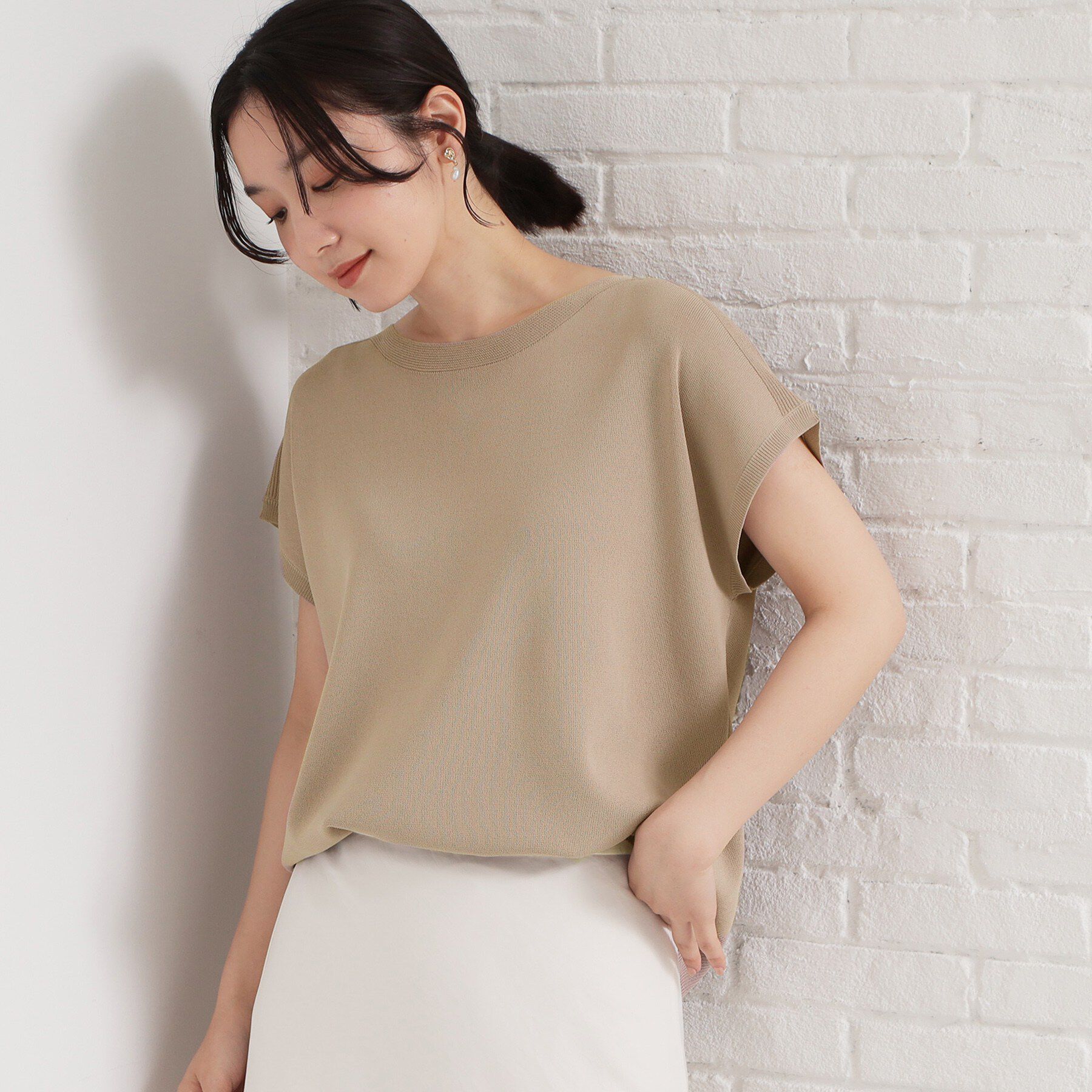 THE SHOP TK「【S-XL/ひんやりタッチ】多機能フレンチスリーブニット 洗濯機OK/UVケア/毛玉になりにくい」|ニット・セーター|