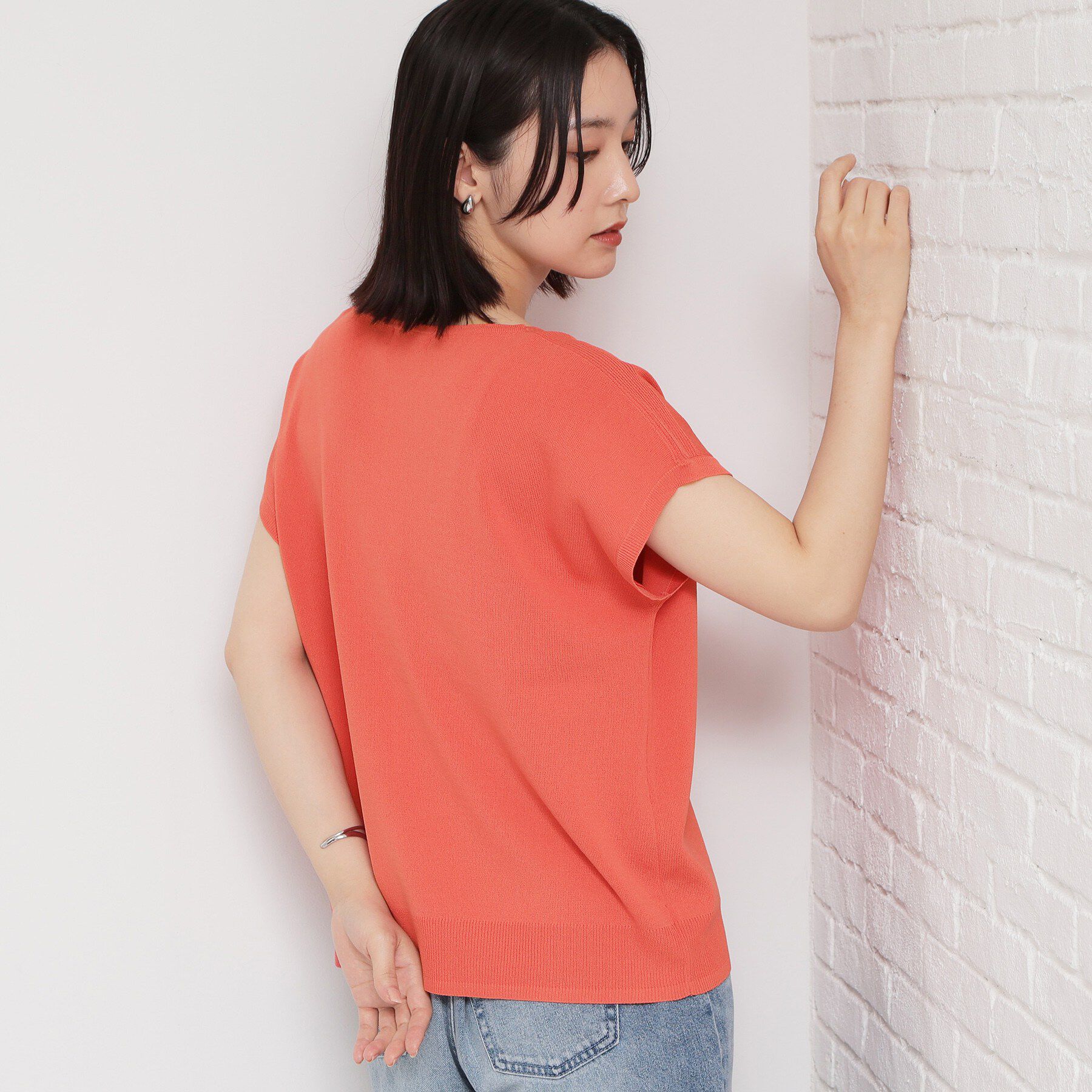 THE SHOP TK「【S-XL/ひんやりタッチ】多機能フレンチスリーブニット 洗濯機OK/UVケア/毛玉になりにくい」|ニット・セーター|