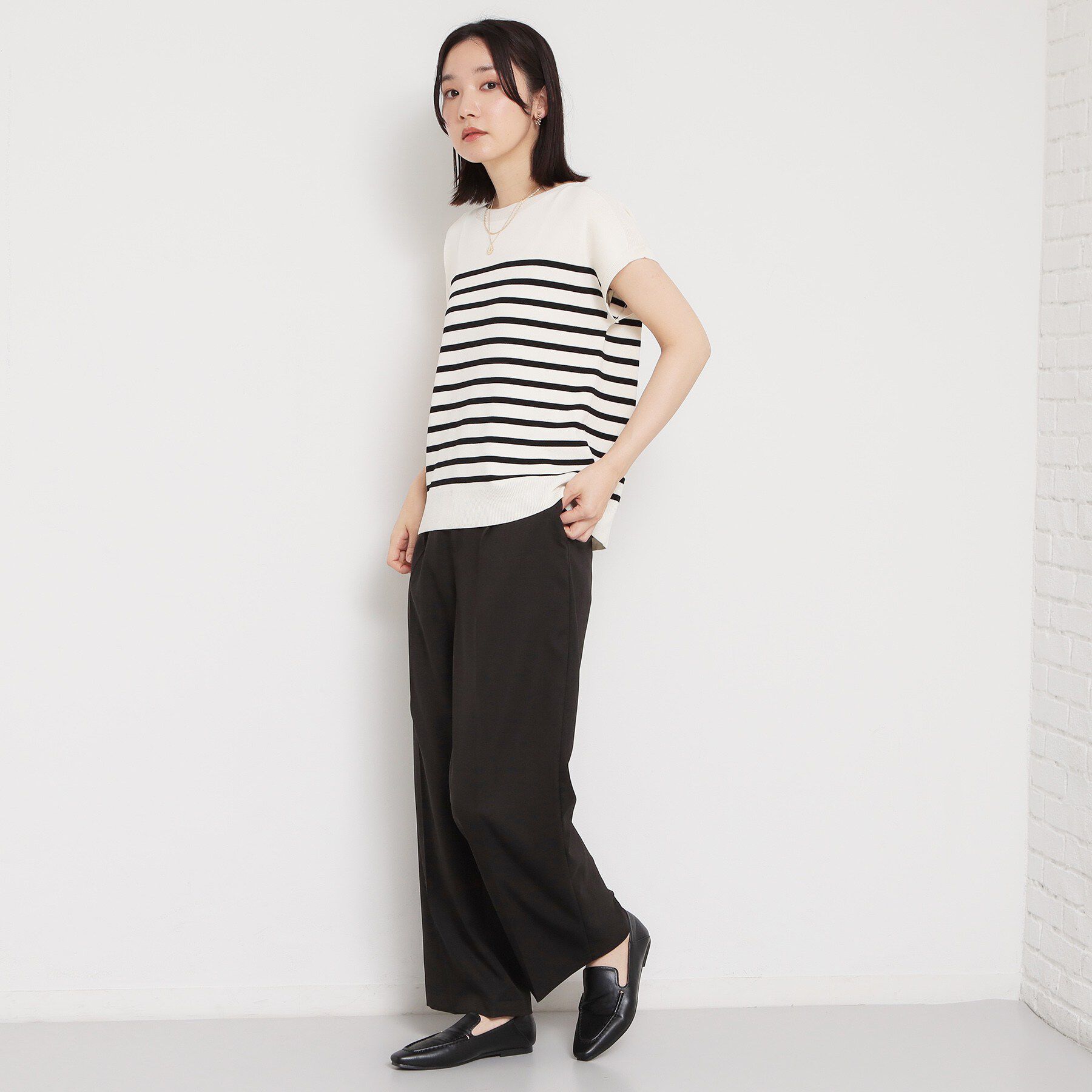 THE SHOP TK「【S-XL/ひんやりタッチ】多機能フレンチスリーブニット 洗濯機OK/UVケア/毛玉になりにくい」|ニット・セーター|