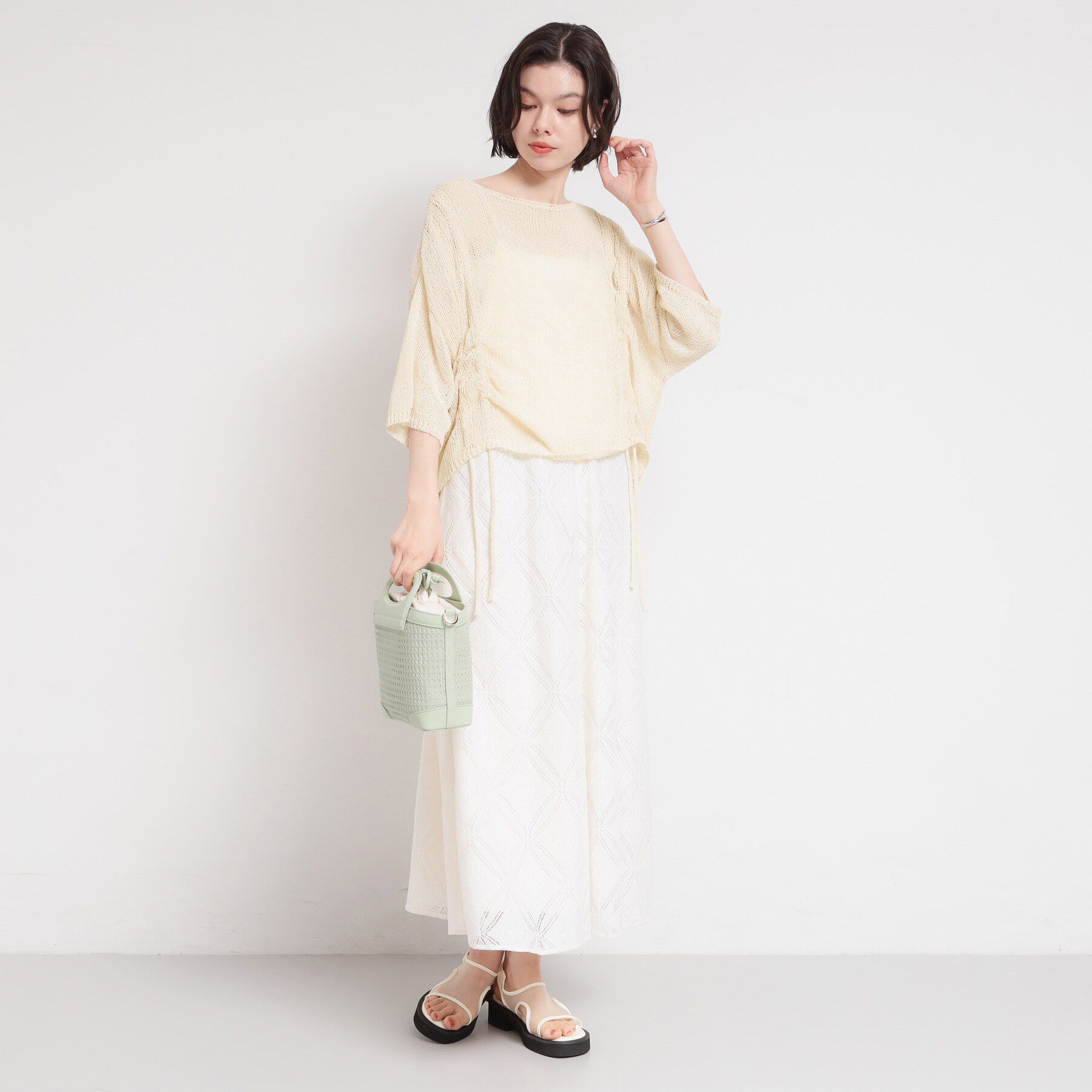 THE SHOP TK「軽やかなレイヤードスタイルに ドロストメッシュニット」|ニット・セーター|
