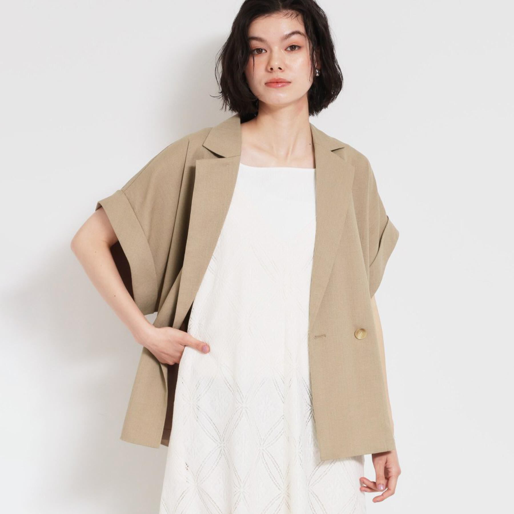 THE SHOP TK「【夏の通勤スタイルに】涼やかな着心地 麻調ダブルブレストジャケット」|テーラードジャケット|