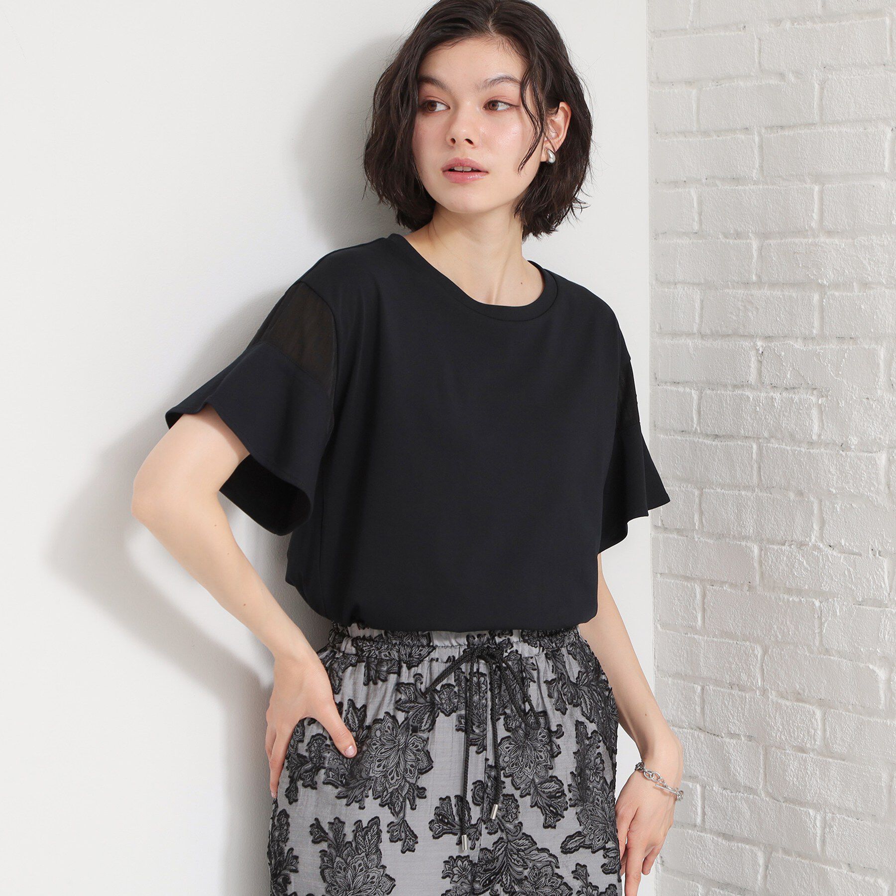 THE SHOP TK「【ひんやりさらさら】軽やかに揺れる シアーフレアスリーブTシャツ」|Tシャツ・カットソー|