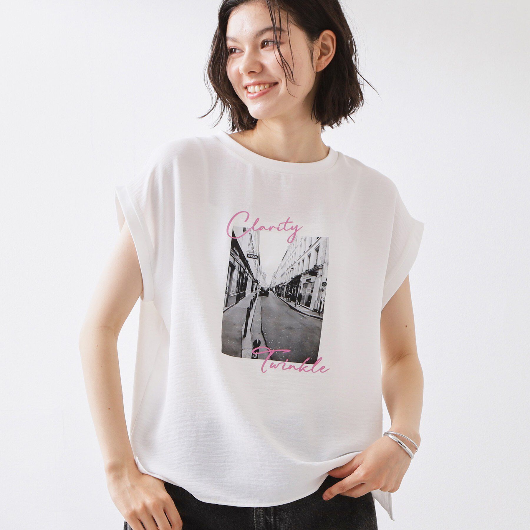THE SHOP TK「【ひんやりさらさら】軽やかに着られる プリントTシャツ」|Tシャツ・カットソー|オフホワイト(003