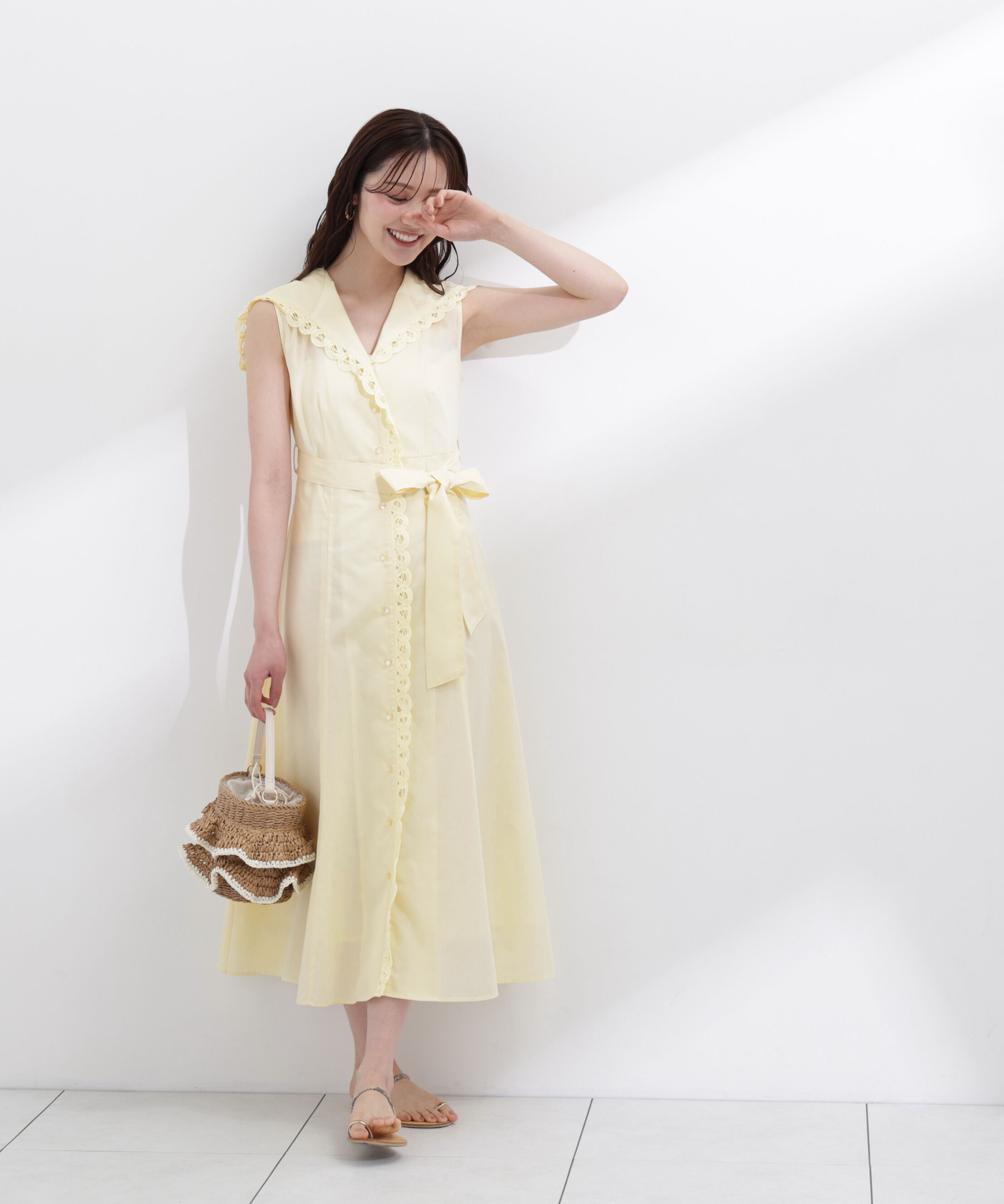 PROPORTION BODY DRESSING「＜中川紅葉さん着用＞セーラーカラーレーストリムワンピース」|ワンピース|