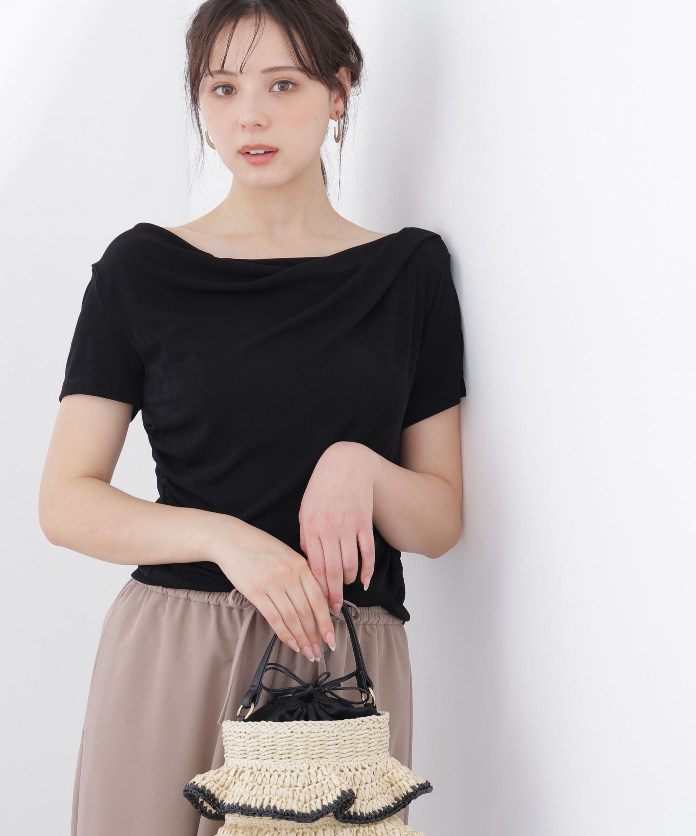 PROPORTION BODY DRESSING「〈a/mie〉アシメドレーププルオーバー」|Tシャツ・カットソー|ブラック