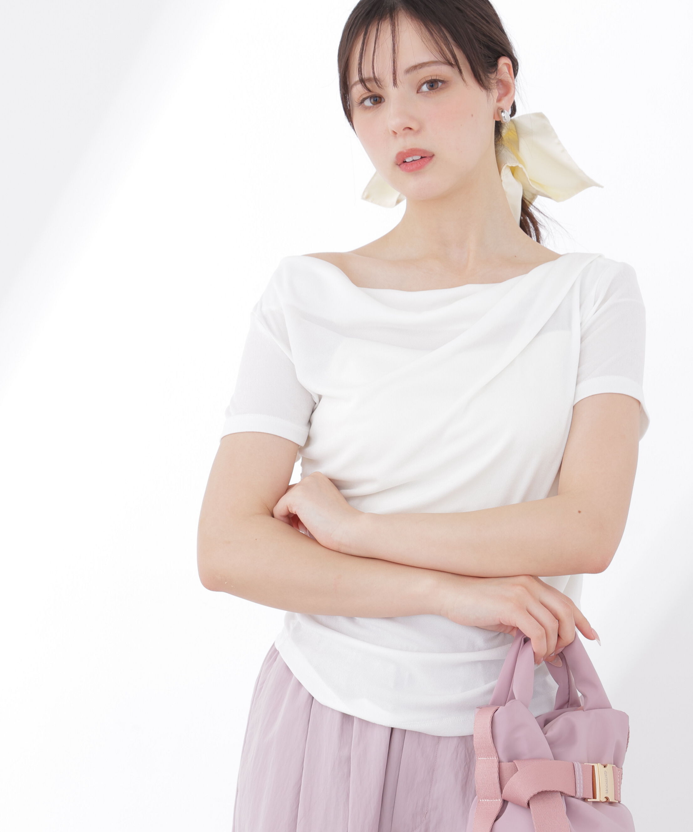 PROPORTION BODY DRESSING「〈a/mie〉アシメドレーププルオーバー」|Tシャツ・カットソー|ホワイト